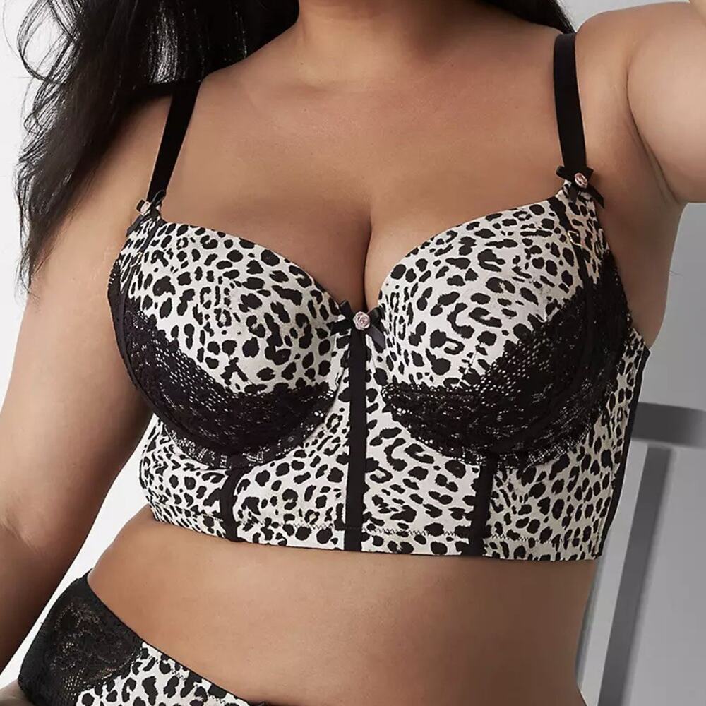 Cacique Longline Boost Balconette Bra Animal Print Underwire Lace 42DDD